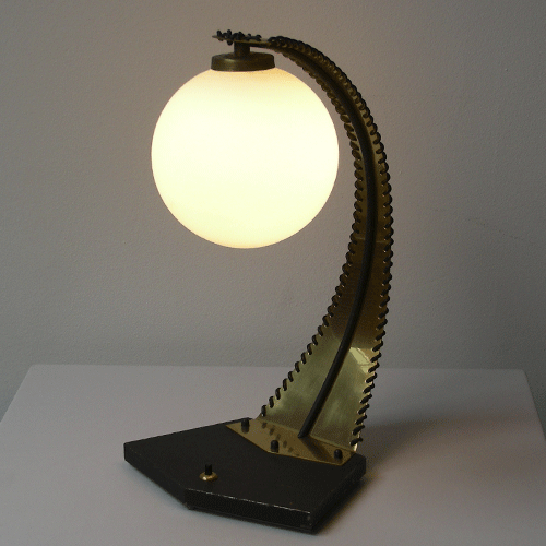 brass black metal glass sphere 1930s desk table lamp