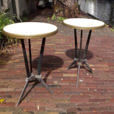 Two French Art Deco bistro tables with marble top