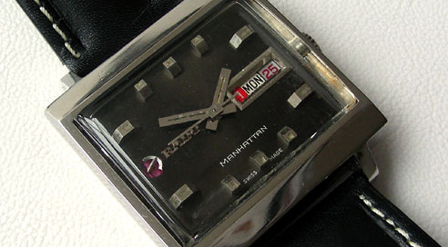 rado manhattan chrome case black dial watch 1960s
